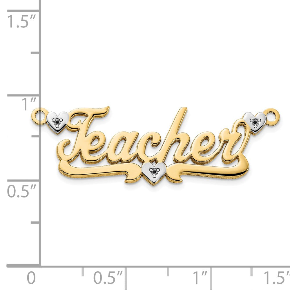 14k Yellow Gold and Rhodium 3D Diamond with Hearts Name Plate