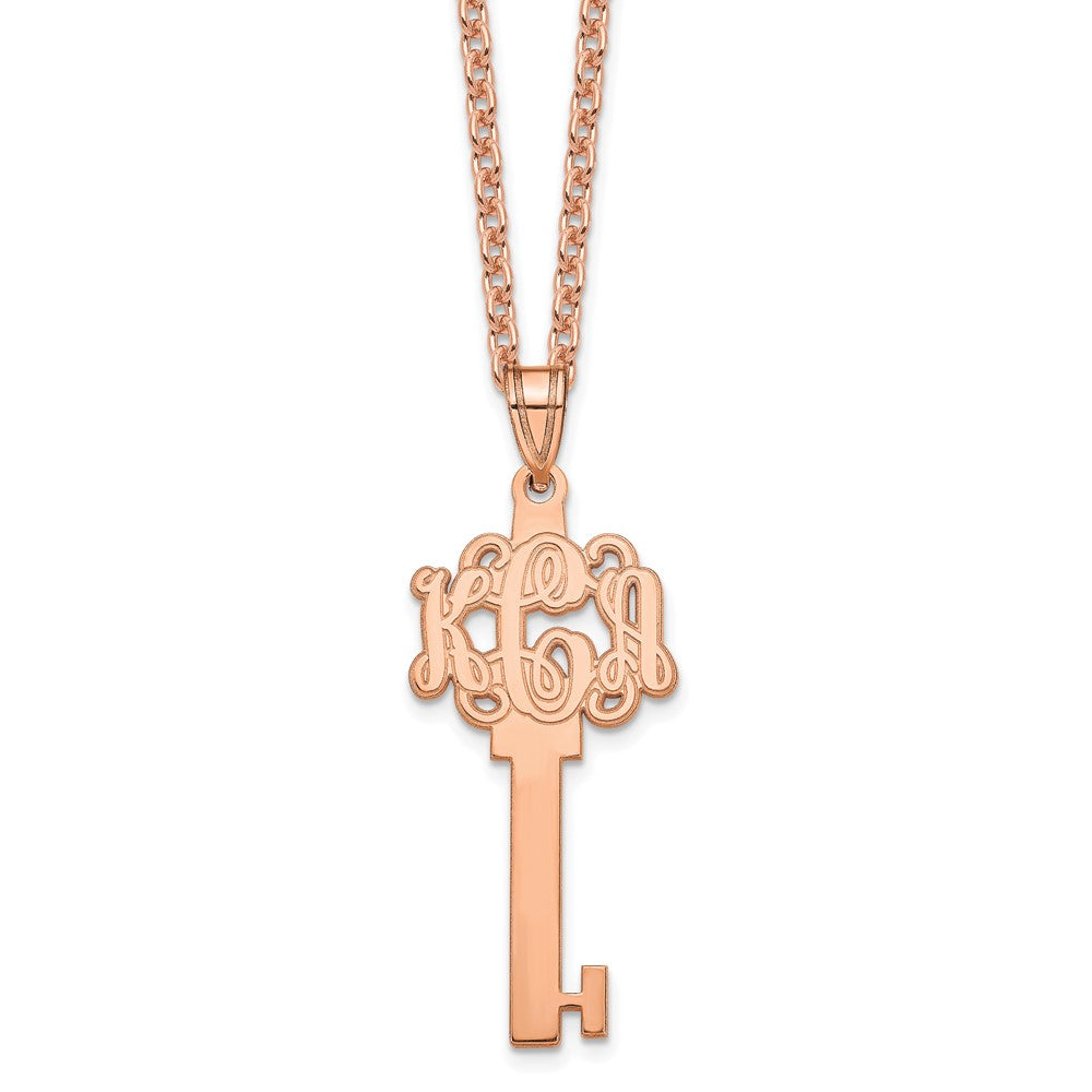 Sterling Silver/Rose-plated Etched Monogram Key Necklace