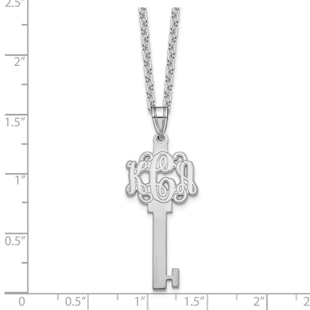 Sterling Silver/Rhodium-plated Etched Monogram Key Necklace