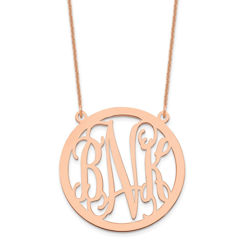14k Rose gold Large Round Monogram Necklace