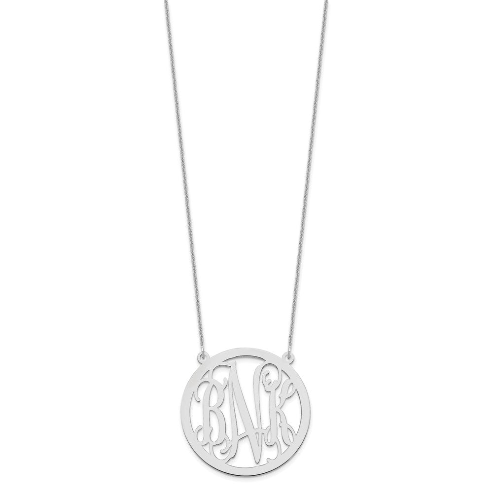 14k White Gold Large Round Monogram Necklace