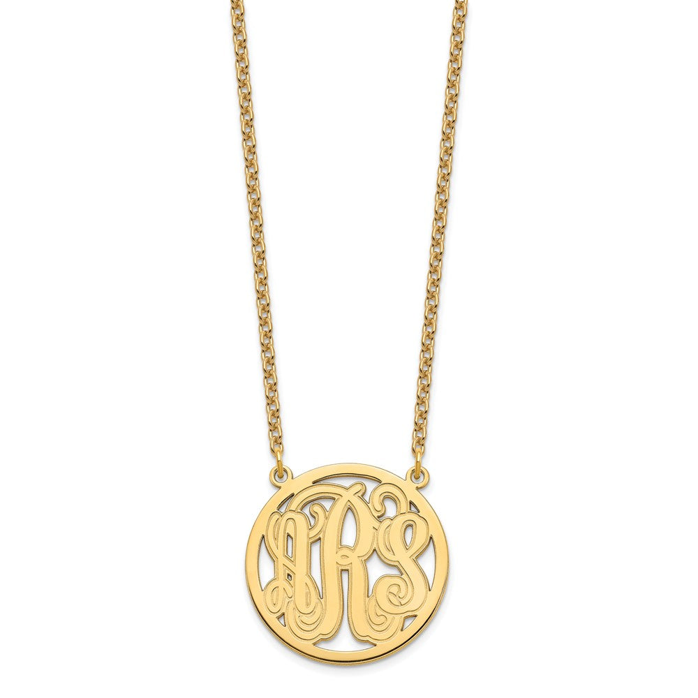 Sterling Silver/Gold-plated Etched Round Monogram Necklace