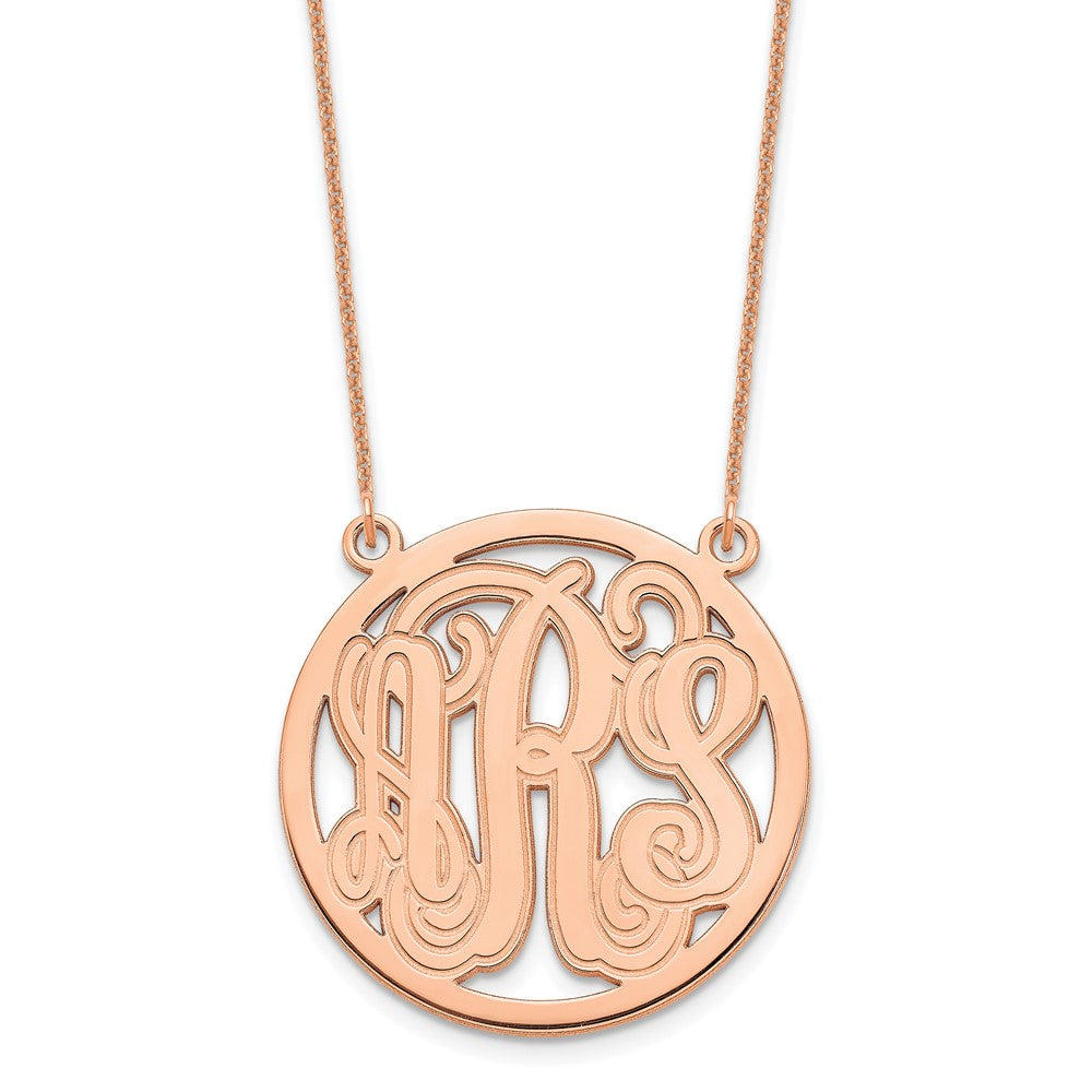 14k Rose Gold Etched Round Monogram Necklace