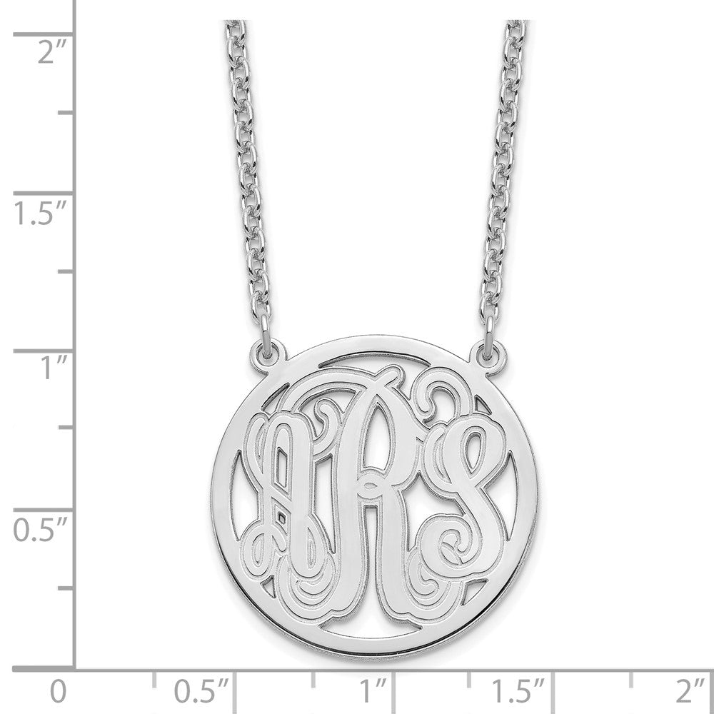 Sterling Silver/Rhodium-plated Etched Round Monogram Necklace