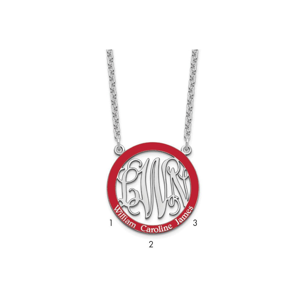 SSilver/Rhodium-plated Small Family Monogram w/Epoxy Necklace