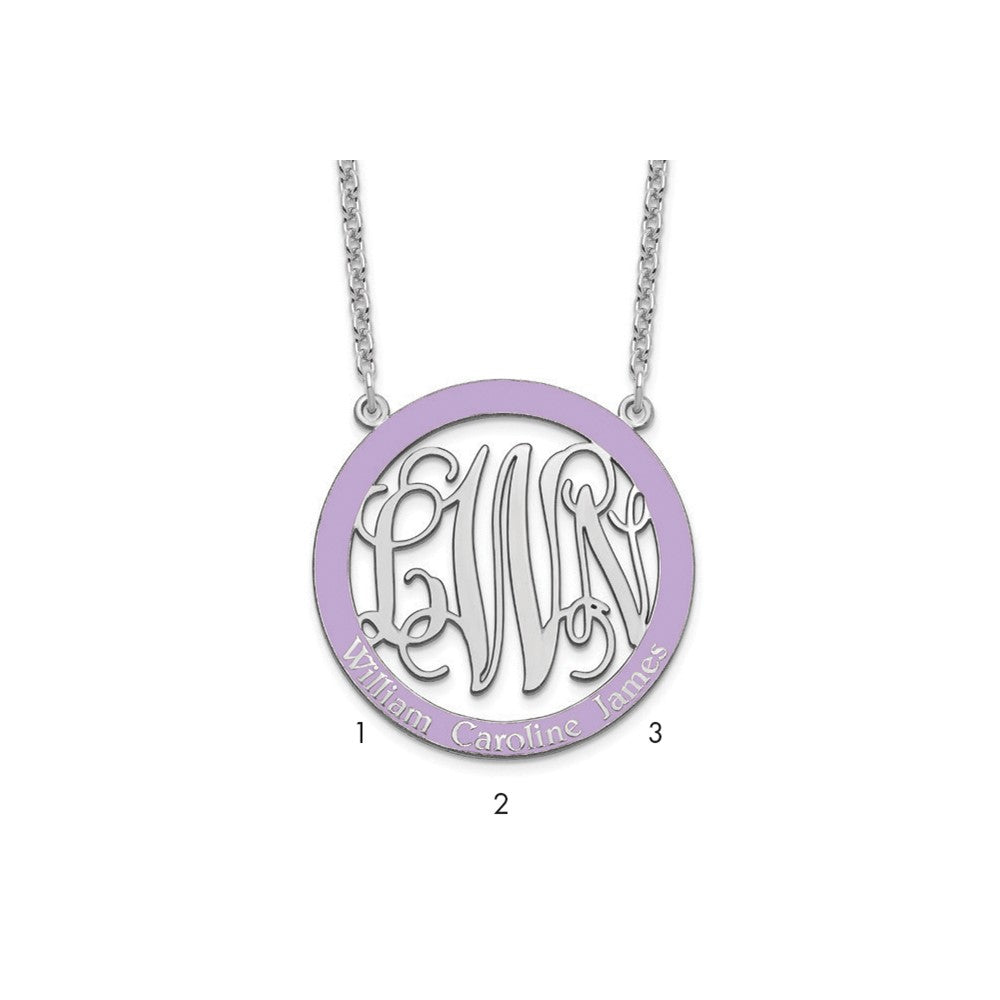 SSilver/Rhodium-plated Large Family Monogram w/Epoxy Necklace