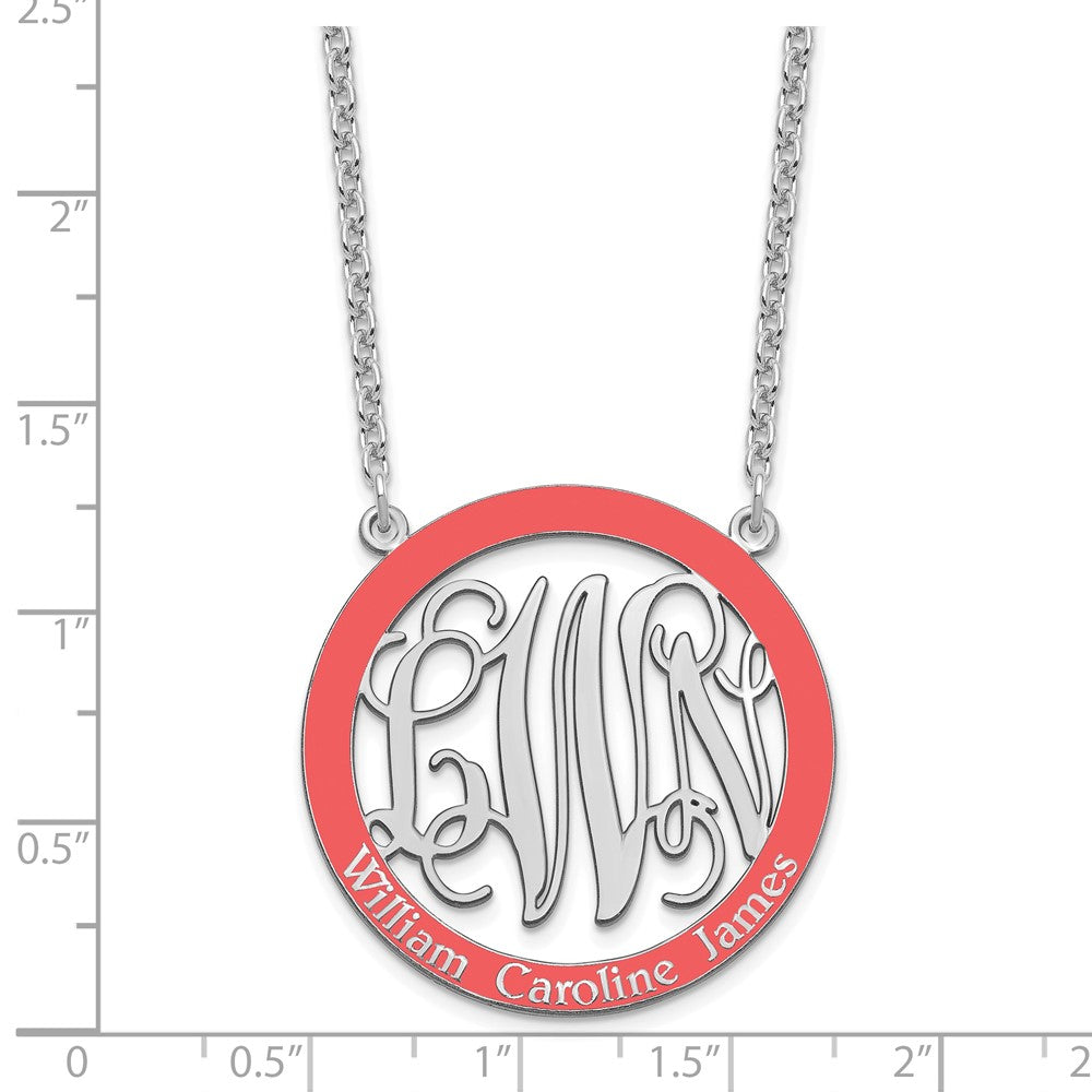 SSilver/Rhodium-plated Large Family Monogram w/Epoxy Necklace