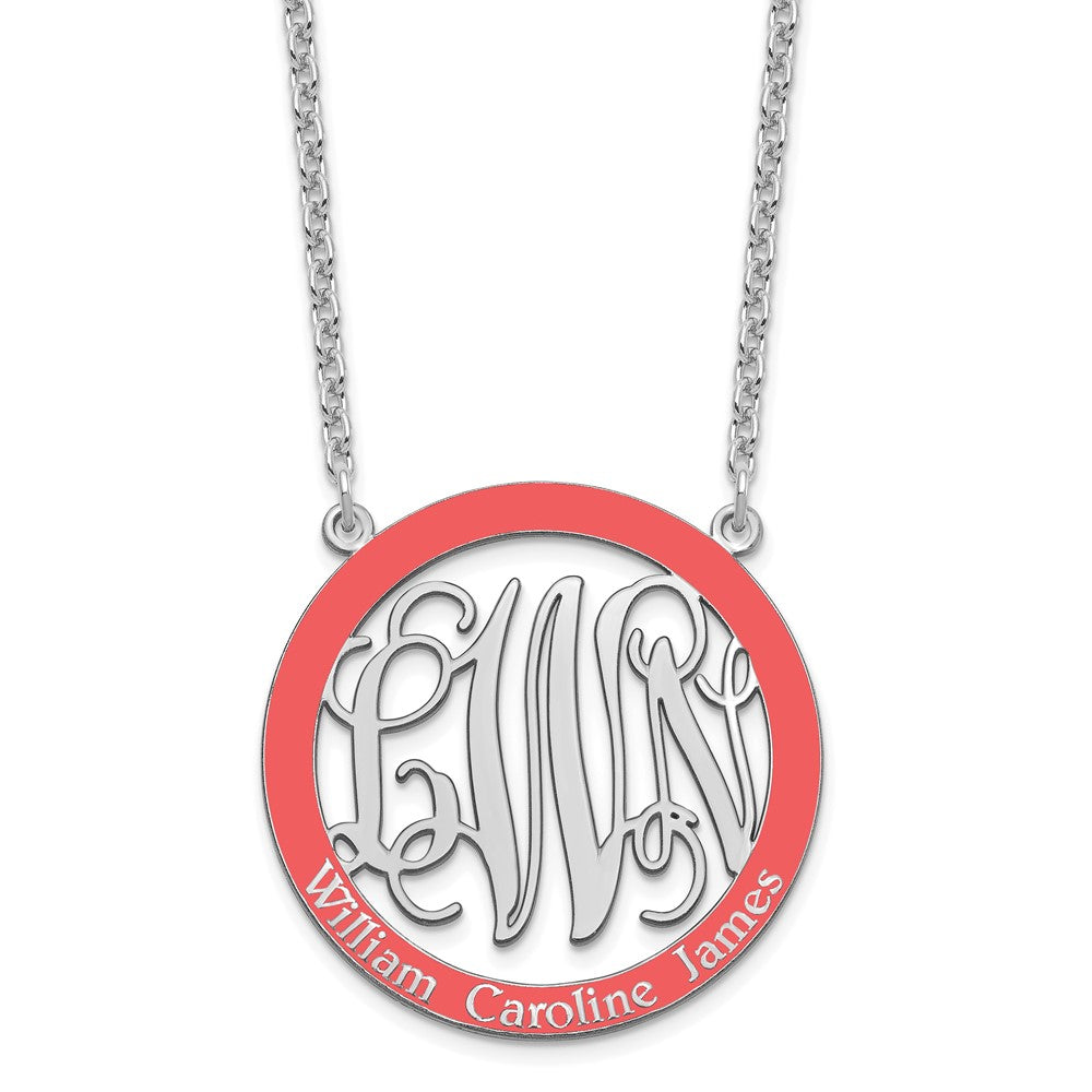 SSilver/Rhodium-plated Large Family Monogram w/Epoxy Necklace