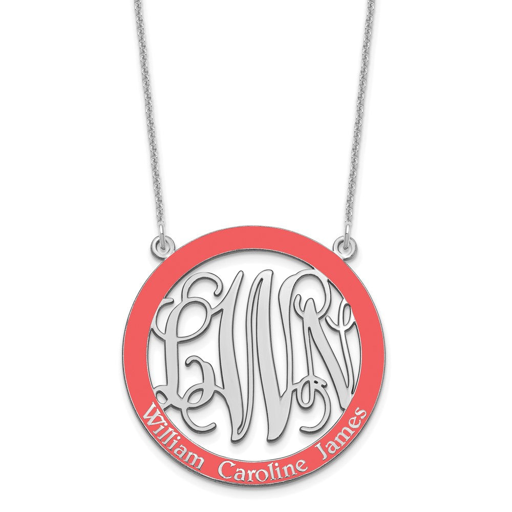 14k White Gold Large Family Monogram w/Epoxy Necklace
