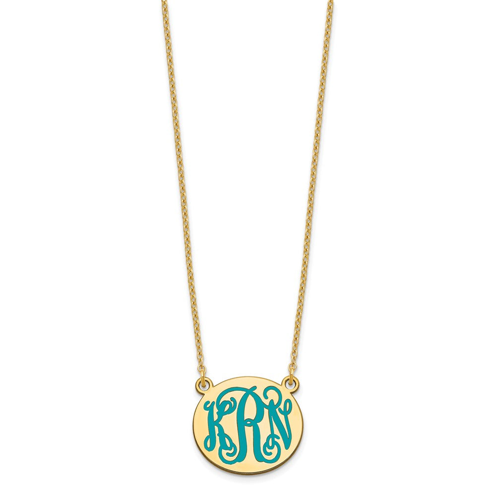 Sterling Silver/Gold-plated Small Round Epoxy Monogram Necklace