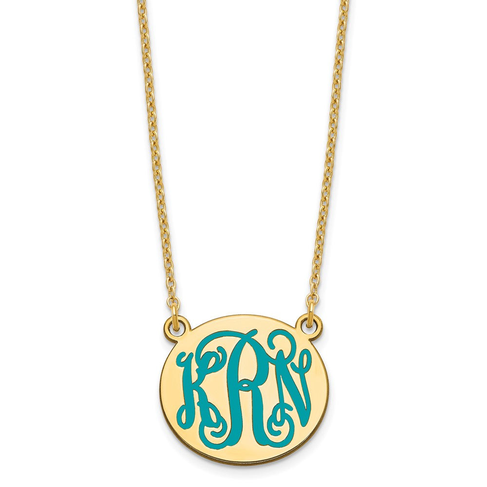Sterling Silver/Gold-plated Small Round Epoxy Monogram Necklace