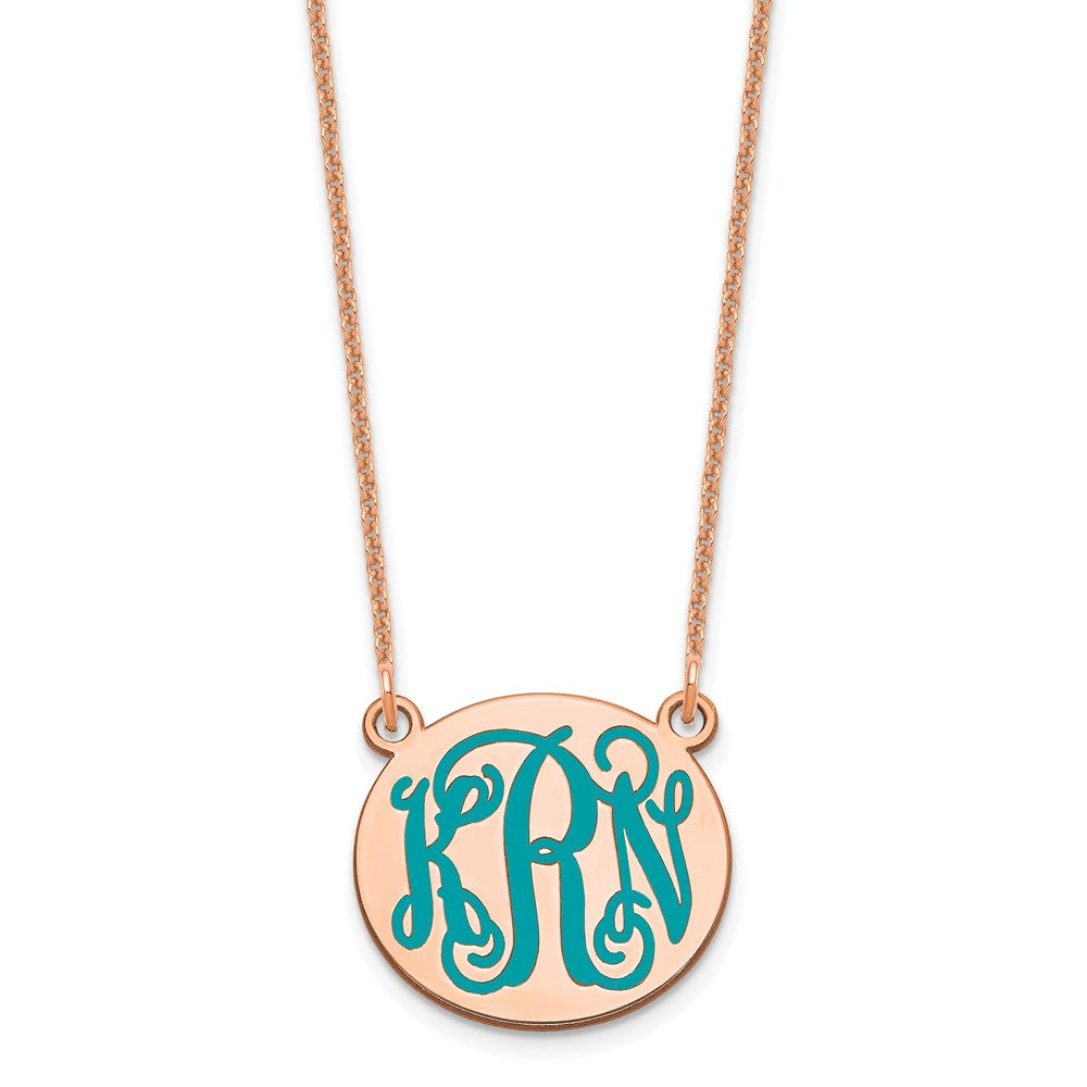 14k Rose Gold Small Round Epoxy Monogram Necklace