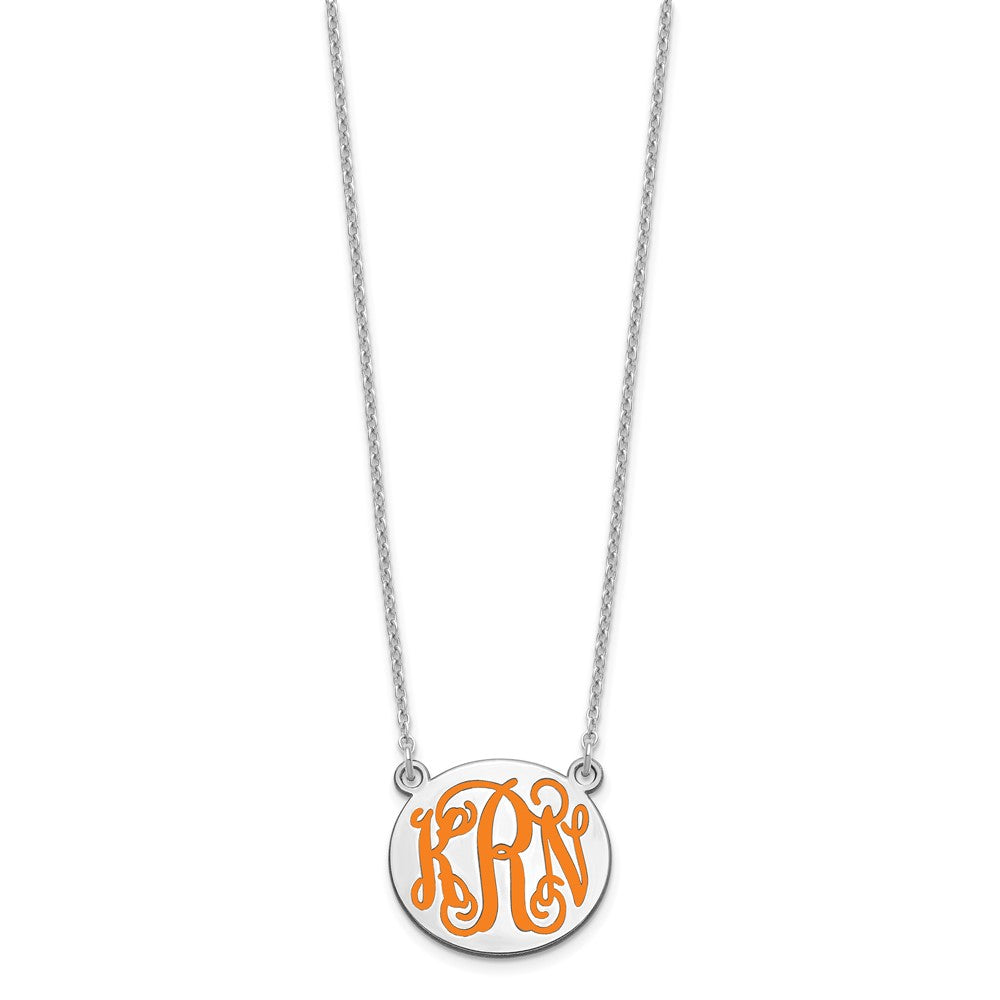 Sterling Silver/Rh-plated Small Round Epoxy Monogram Necklace