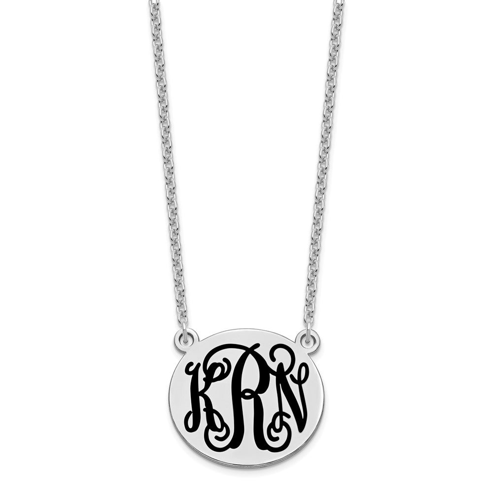 SSilver/Rh-plated Medium Round Epoxy Monogram Necklace