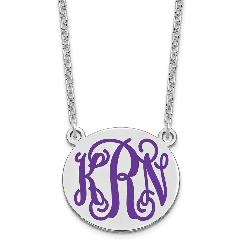 SSilver/Rh-plated Medium Round Epoxy Monogram Necklace