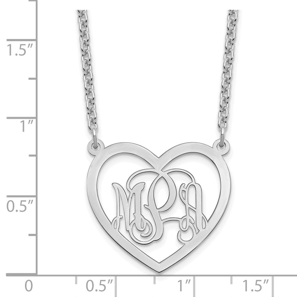 Sterling Silver/Rhodium-plated Monogram Heart Necklace