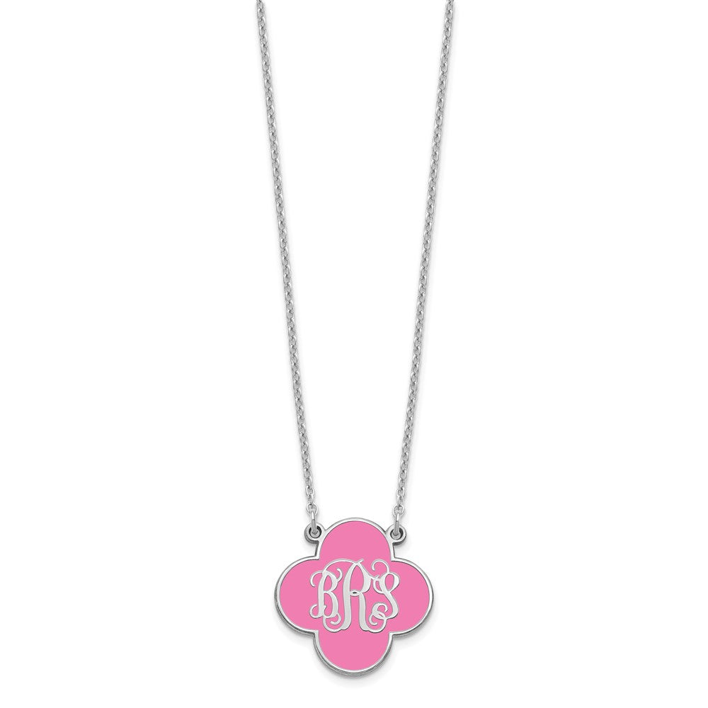 Sterling Silver/Rhodium-plated Clover Monogram w/Epoxy Necklace