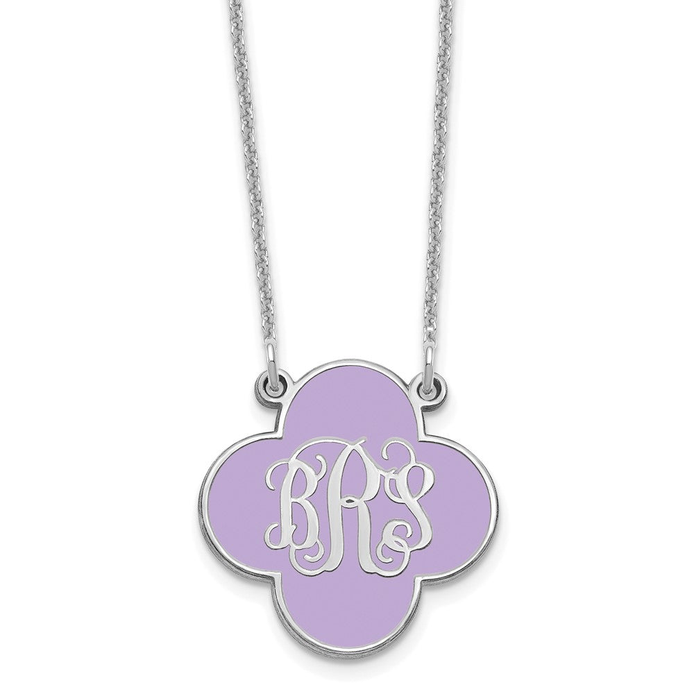 14k White Gold Clover Monogram w/Epoxy Necklace