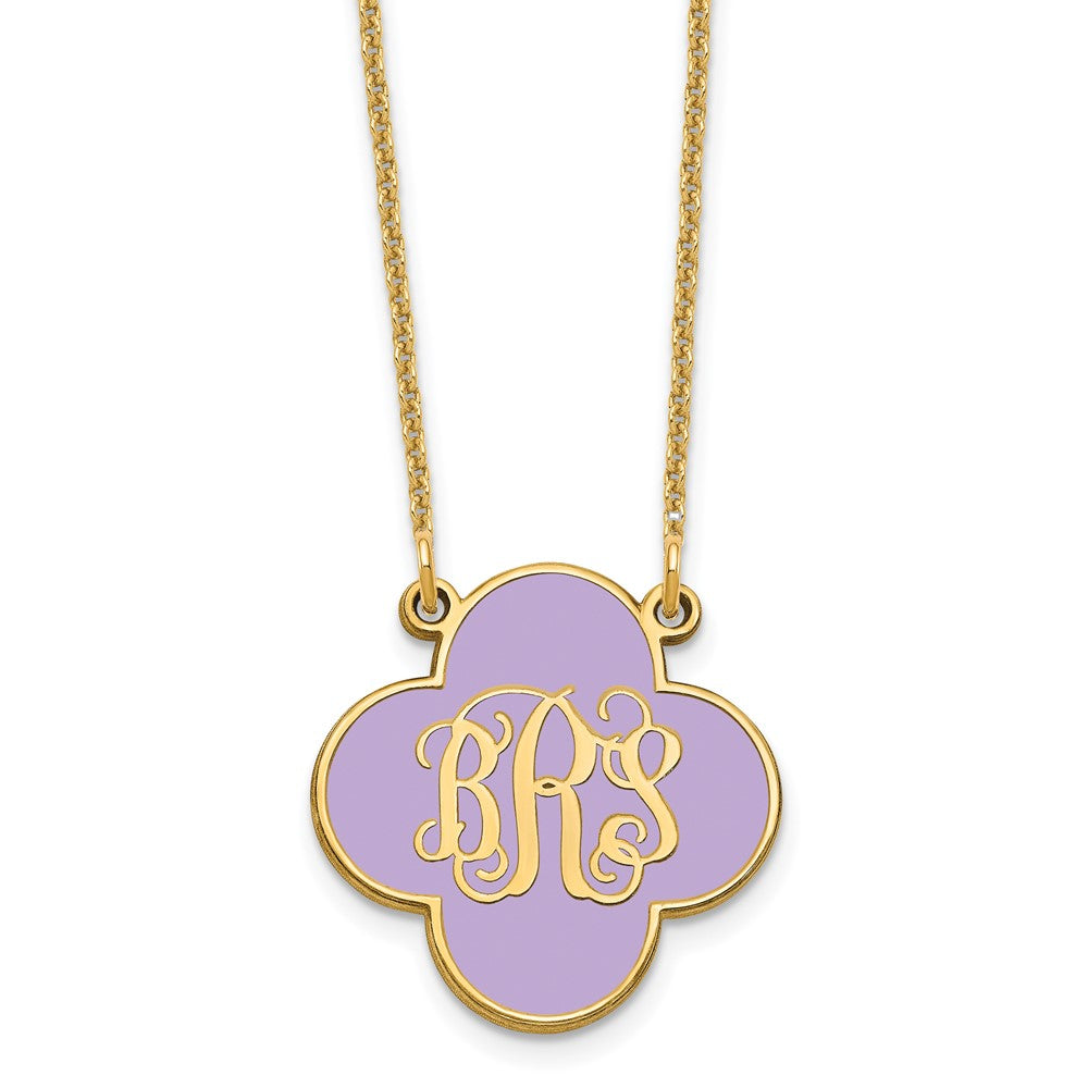 14k Yellow Gold Clover Monogram w/Epoxy Necklace