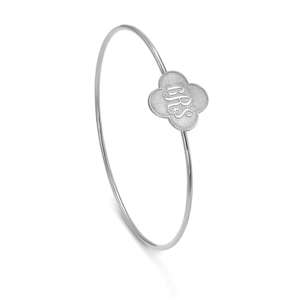 Sterling Silver/Rhodium-plated Clover Monogram Slip on Bangle