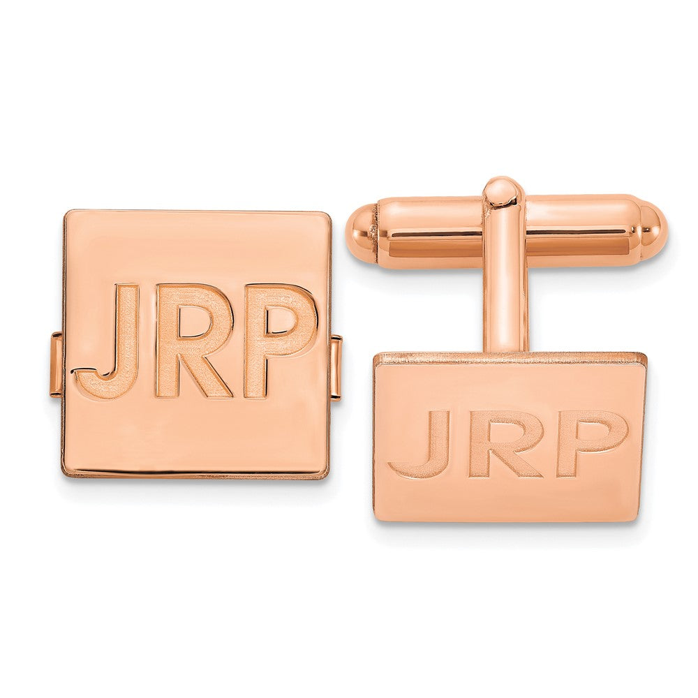 SS/Rose-plated Recessed Letter Square Monogram Cuff Link