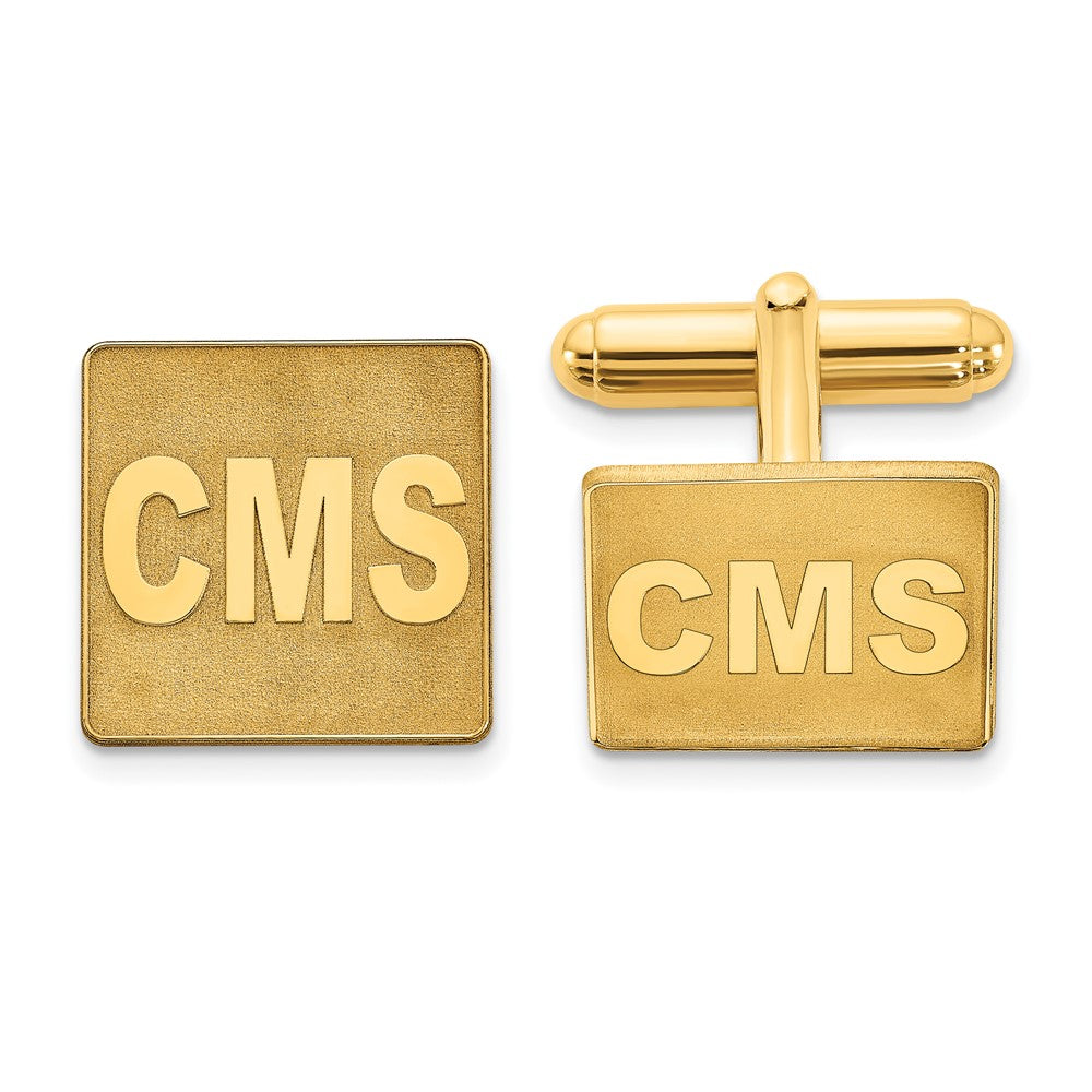 14k Yellow Gold Raised Letter Square Monogram Cuff Link