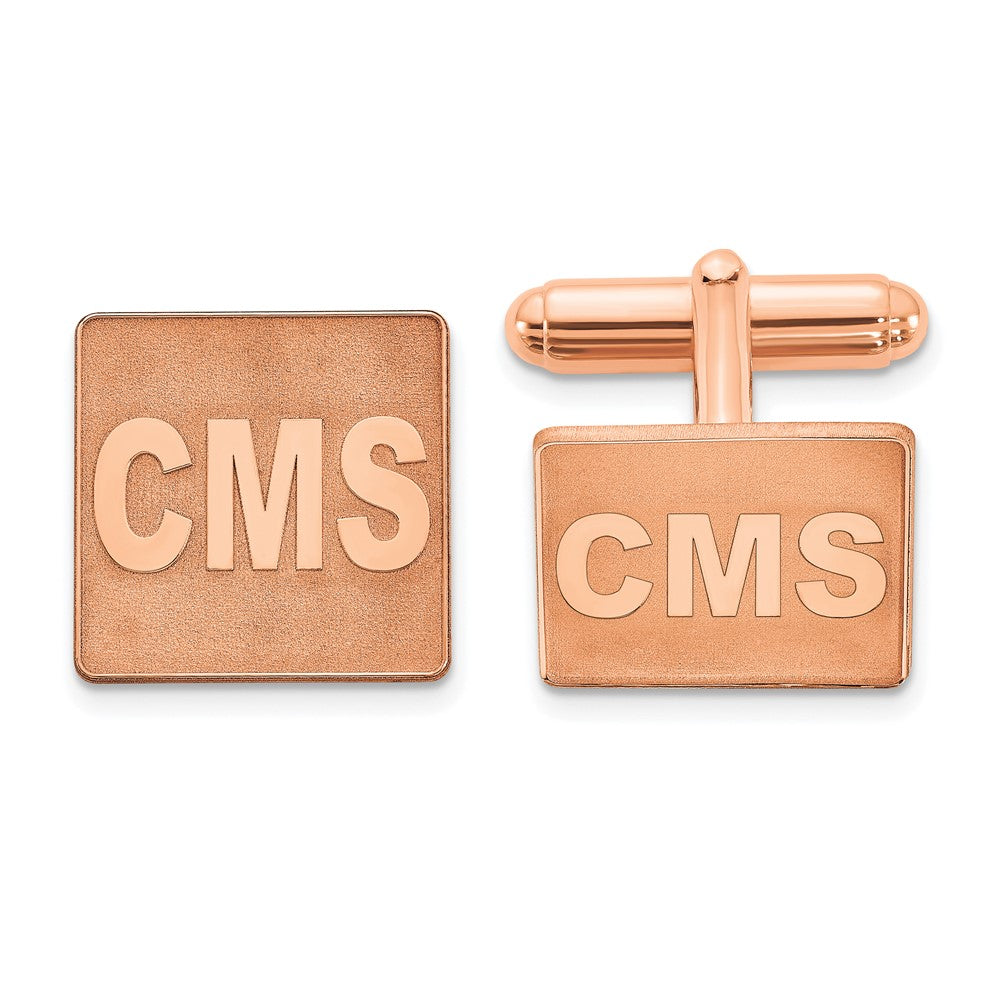 SS/Rose-plated Raised Letter Square Monogram Cuff Link