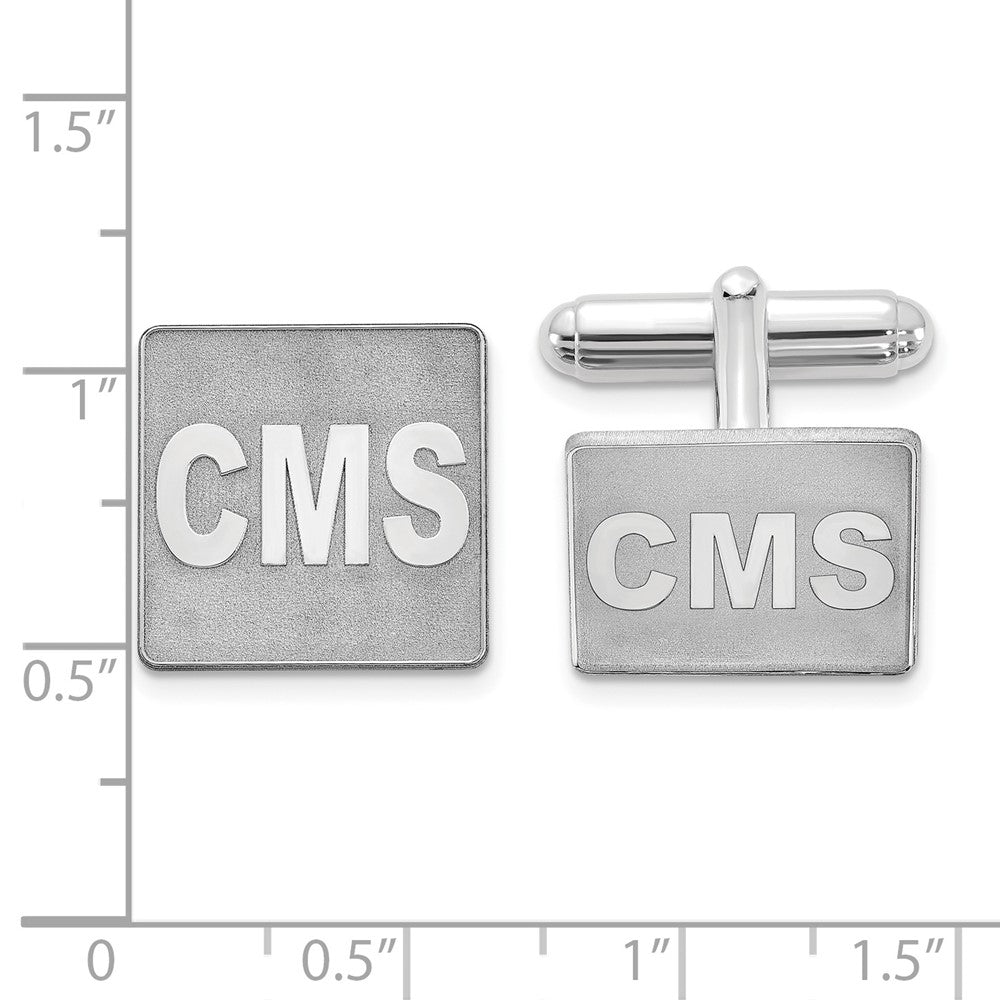 SS/Rhod-plated Raised Letter Square Monogram Cuff Link