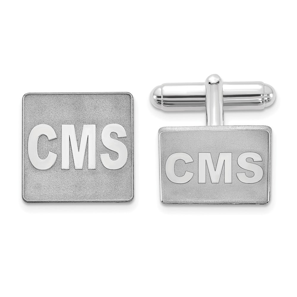 SS/Rhod-plated Raised Letter Square Monogram Cuff Link