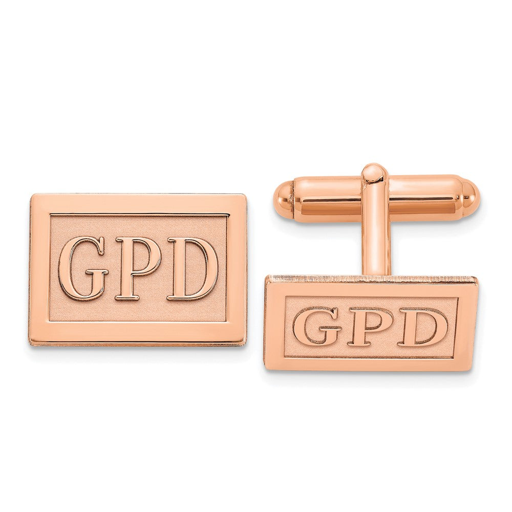 SS/Rose-plated Raised Letter Rectangle Monogram Cuff Link