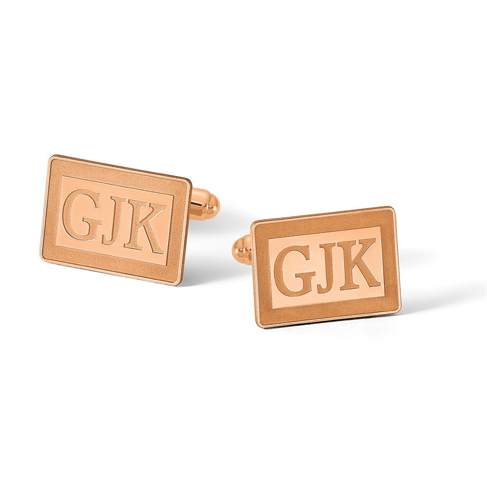 SS/Rose-plated Recessed Letter Rectangle Monogram Cuff Link