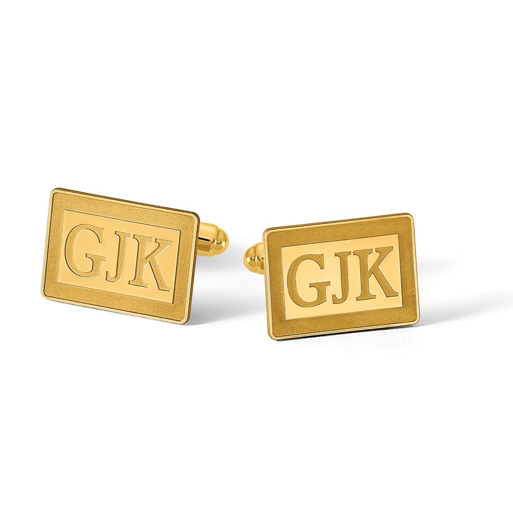 14k Yellow Gold Recessed Letter Rectangle Monogram Cuff Link