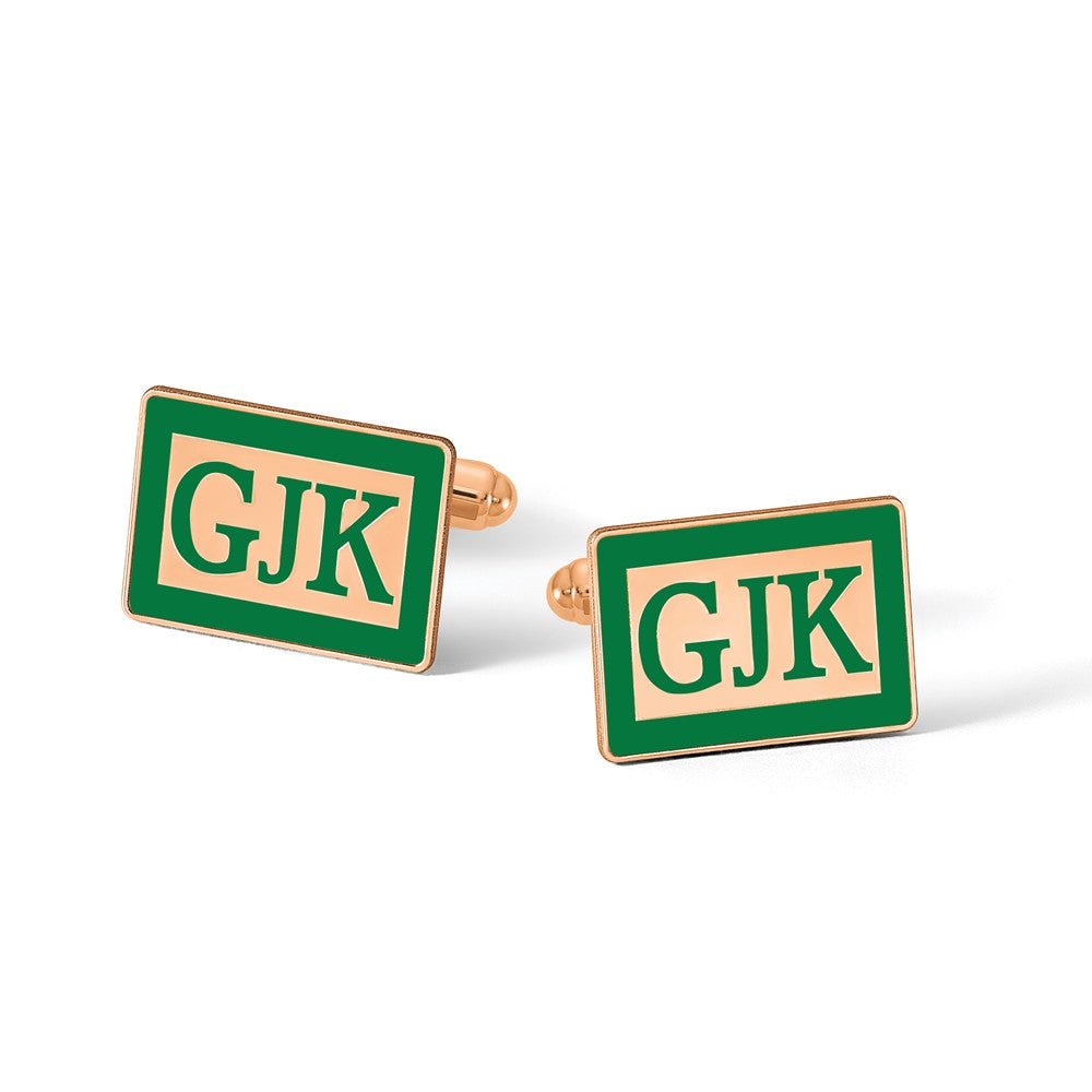 ss/Rose-plated Epoxy Boarder and Letter Monogram Cuff Link