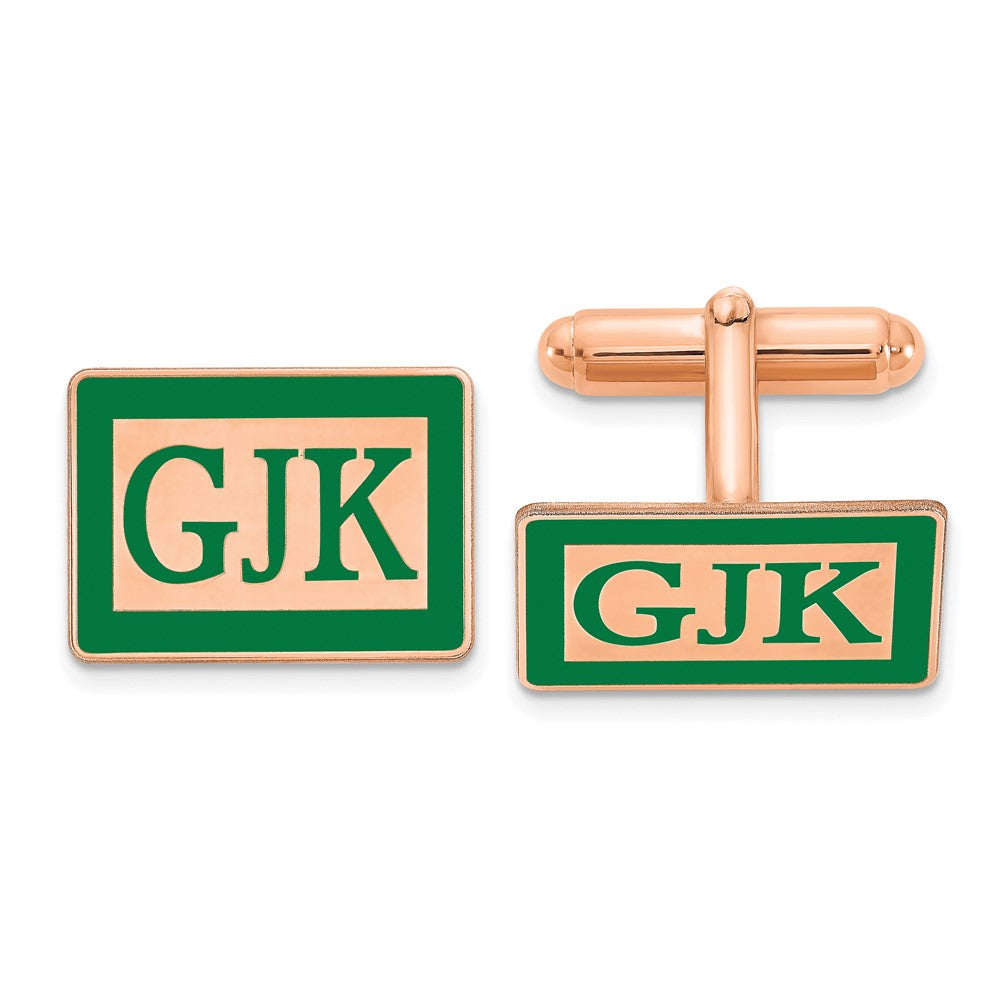 ss/Rose-plated Epoxy Boarder and Letter Monogram Cuff Link