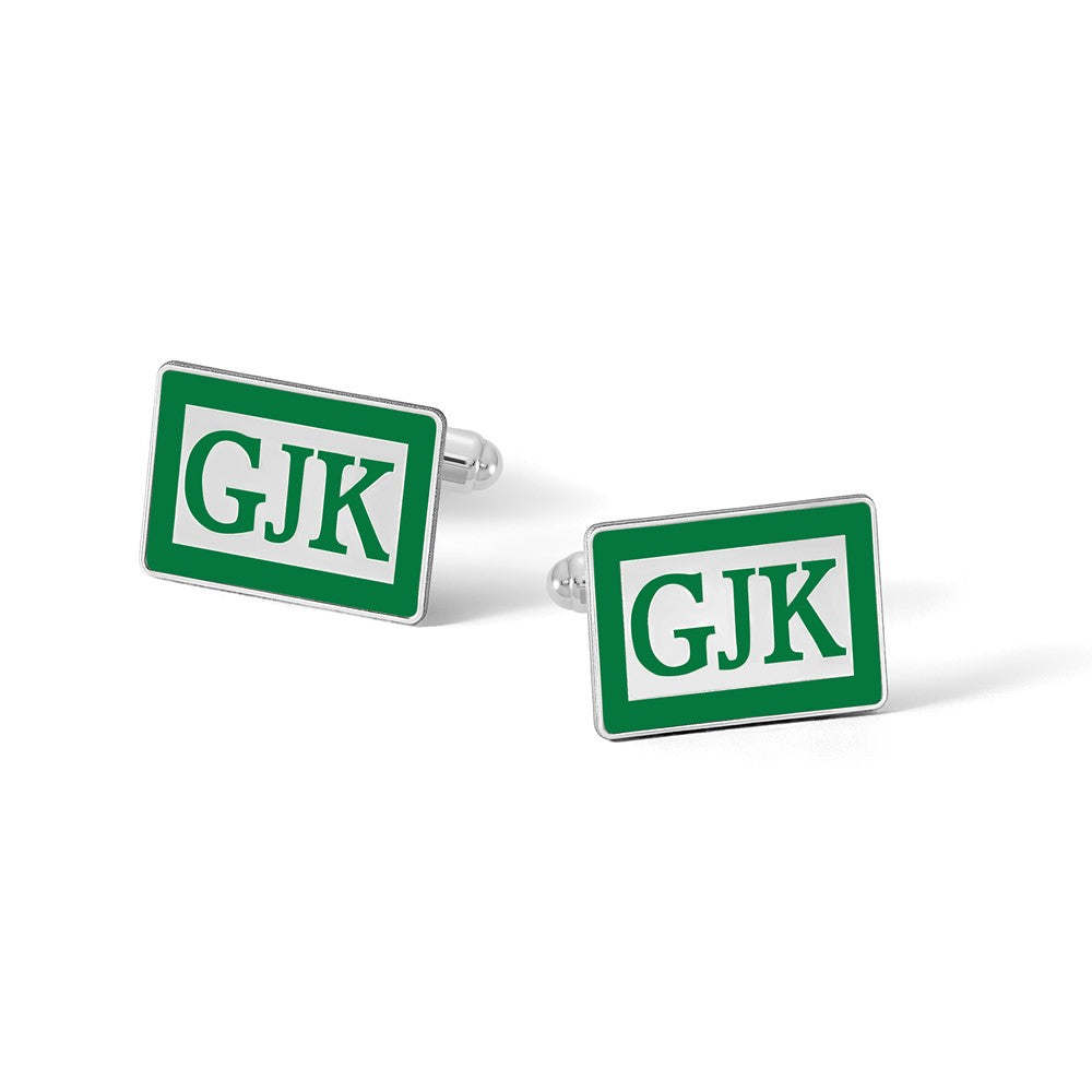 14k White Gold Epoxy Boarder and Letter Monogram Cuff Link
