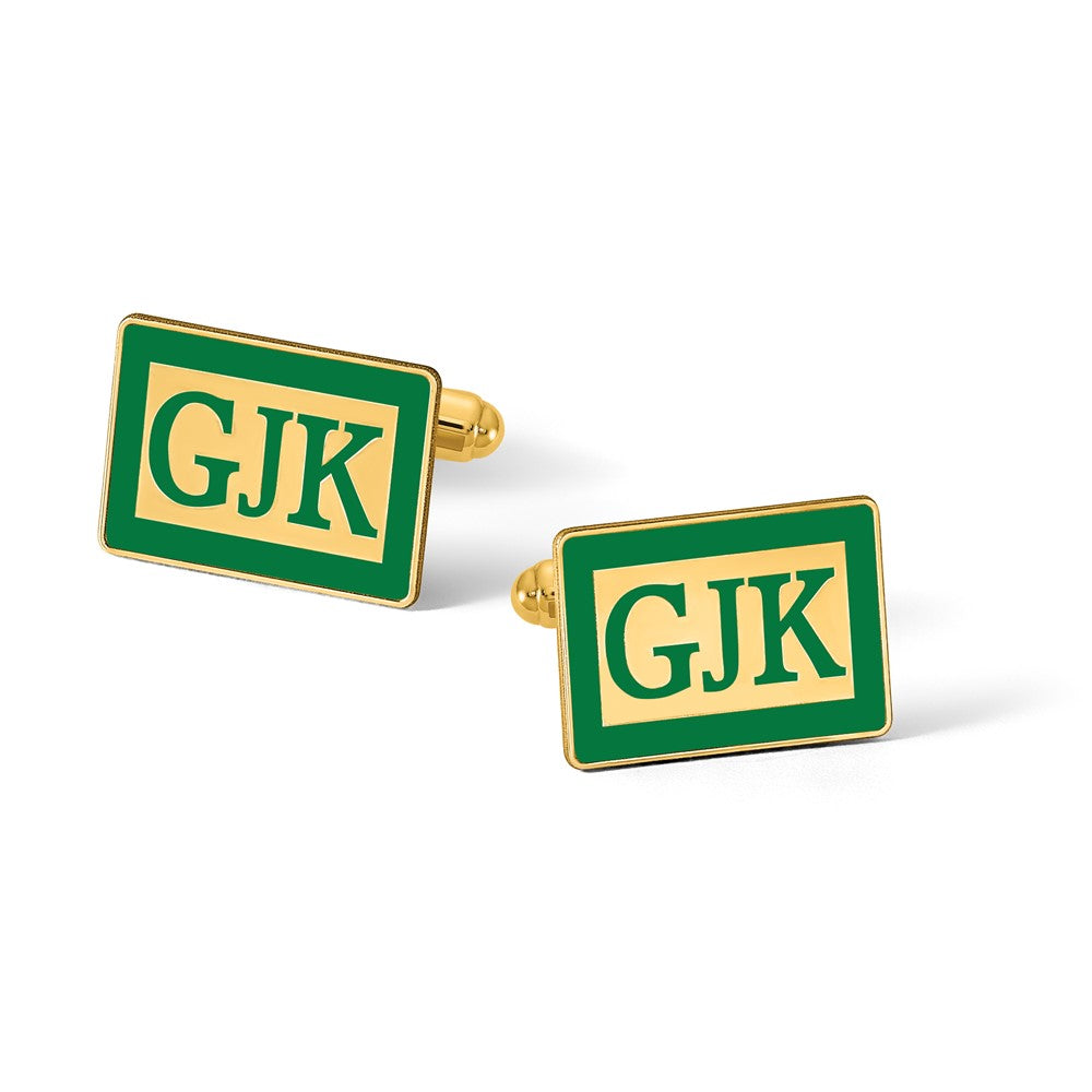14k Yellow Gold Epoxy Boarder and Letter monogram Cuff Link