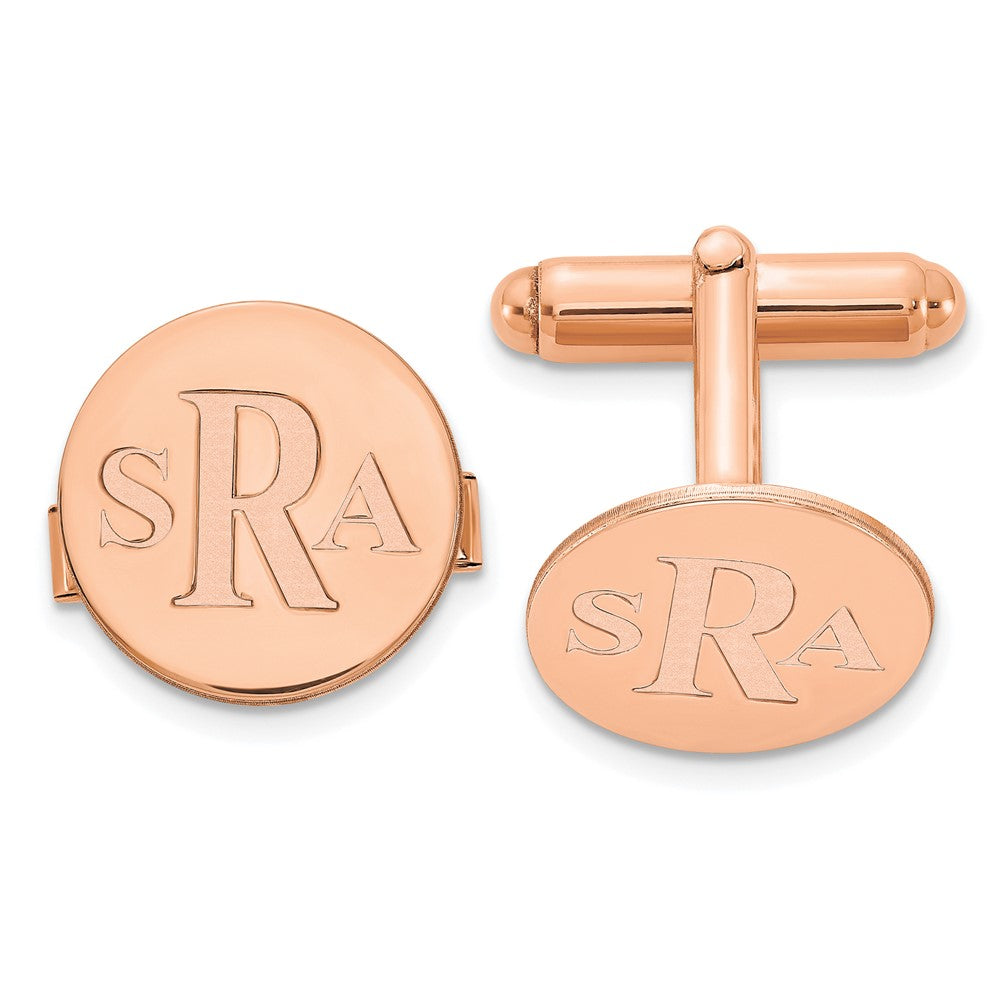 SS/Rose-plated Recessed Letter Monogram Round Cuff Link