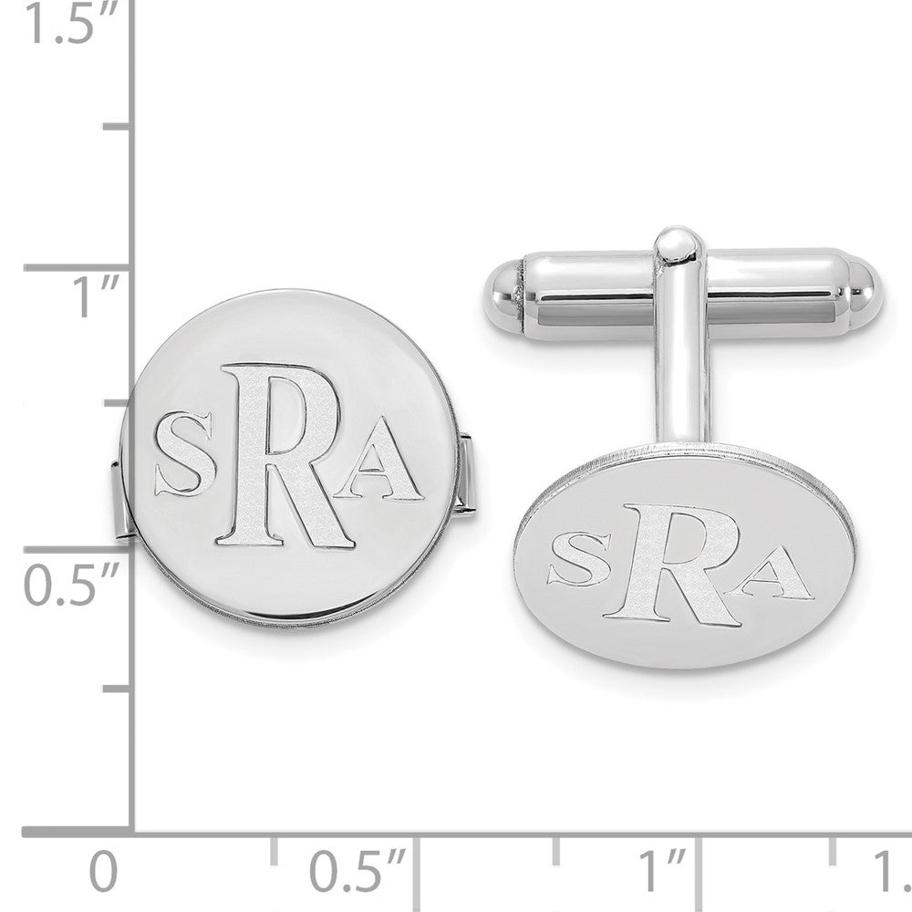 SS/Rhodium-plated Recessed Letter Monogram Round Cuff Link
