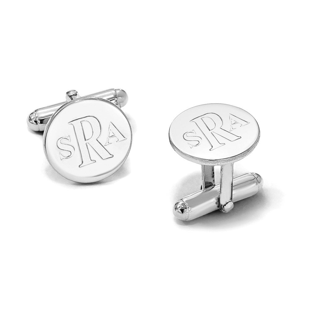 SS/Rhodium-plated Recessed Letter Monogram Round Cuff Link