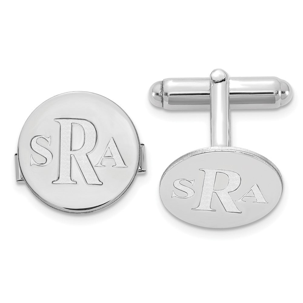 SS/Rhodium-plated Recessed Letter Monogram Round Cuff Link