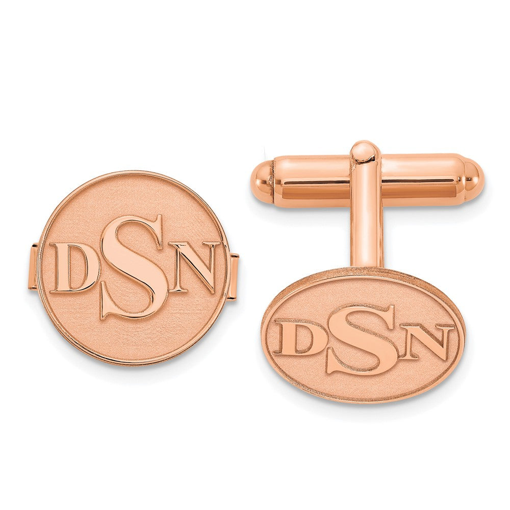 SS/Rose/plated Raised Letter Monogram Round Cuff Link