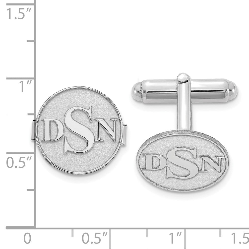 SS/Rhod-plated Raised Letter Monogram Round Cuff Link