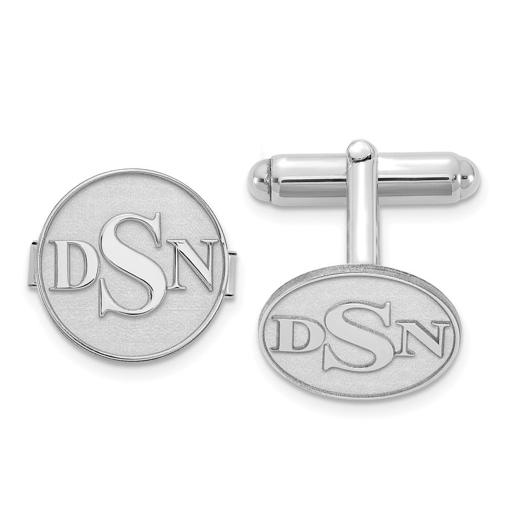 SS/Rhod-plated Raised Letter Monogram Round Cuff Link