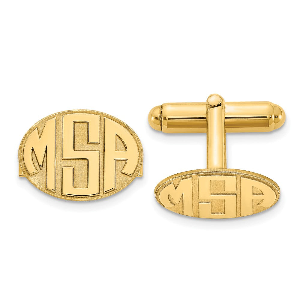 Sterling Silver/Gold-plated Raised Letter Oval Monogram Cuff Link