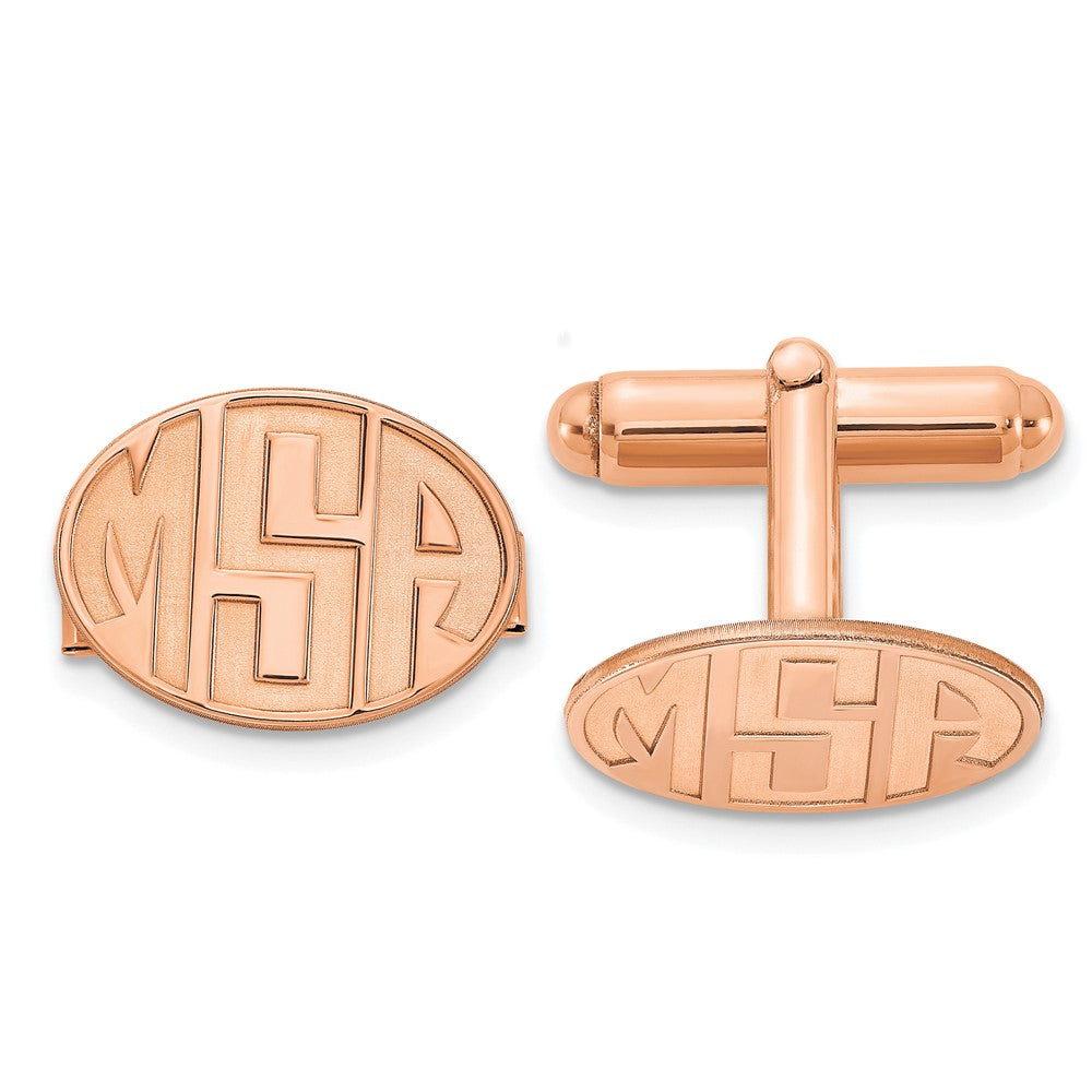 SS/Rose-plated Recessed Letter Oval Monogram Cuff Link