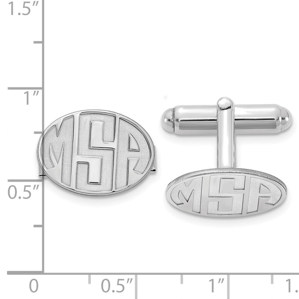 14k White Gold Recessed Letter Oval Monogram Cuff Link