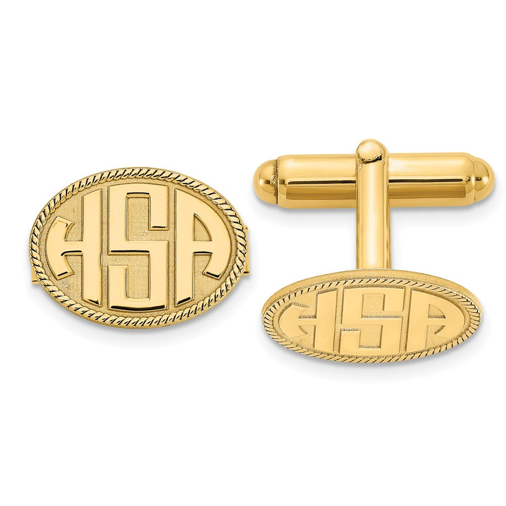 ss/Gold-plated Raised Letter Oval w/Boarder Monogram Cuff Link