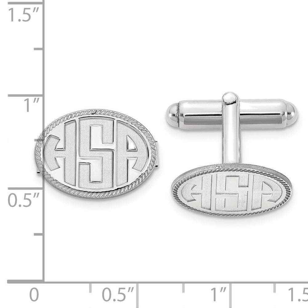 SS/Rhod-pltd Recessed Letter Oval w/ Boarder Monogram Cuff Link