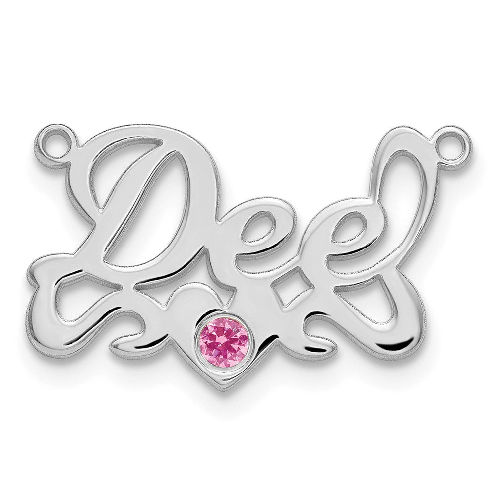SS/Rhod-plated with SS Bezel Birthstone Heart Name Plate