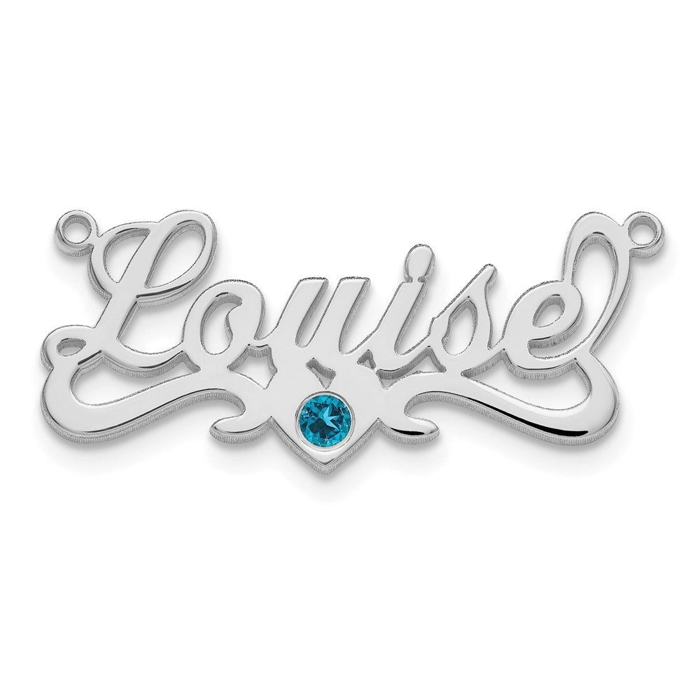 14k WG with 14k Rhod-plated Bezel Birthstone Heart Name Plate